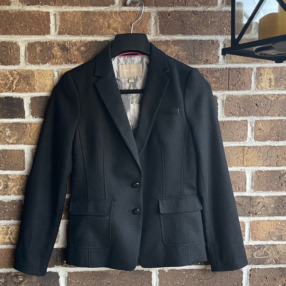 New BANANA REPUBLIC Classic Wool black blazer jacket career cocktail - Picture 13 of 15